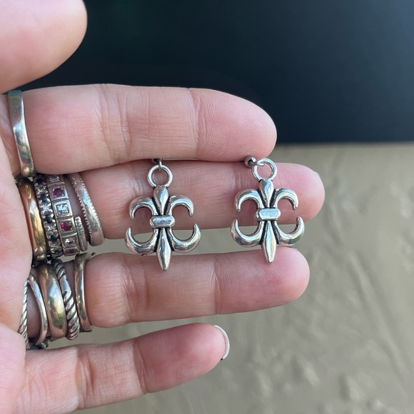 Set ! Fleur de lis / lys lily flower tiger eye necklace + earrings boho gems - Picture 3 of 16